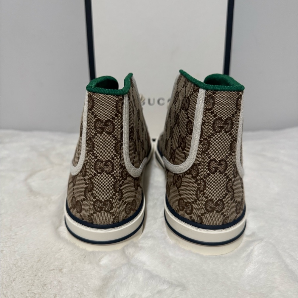 Gucci Beige GG Canvas High-Top Sneaker with Green & Red Web - Picture 2 of 7